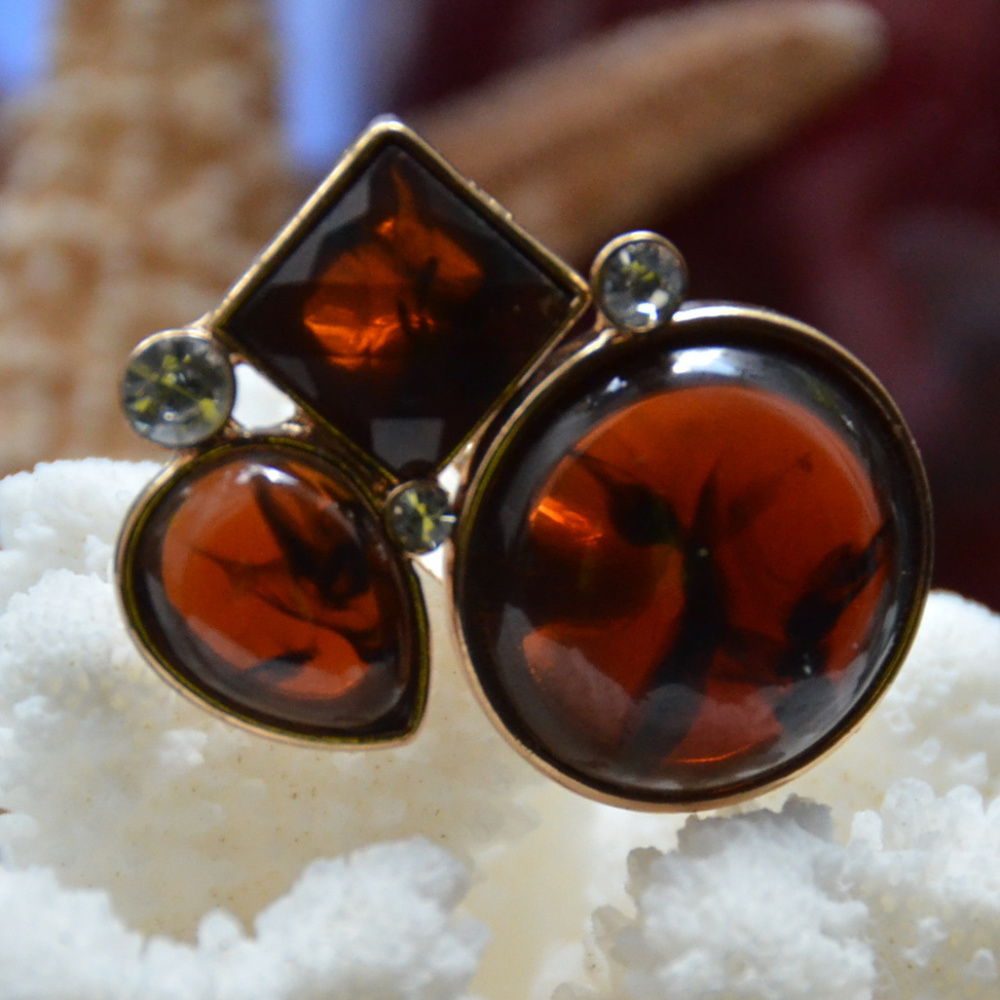 Mackenzie brown amber chunky clamper ring size 5 - Picture 6 of 8